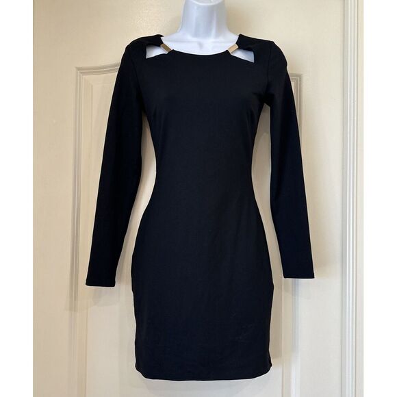 BEBE NWT $129 Stretch Little Black Dress Bodycon Form Fit Lined Zip Back Size XS - Picture 1 of 13